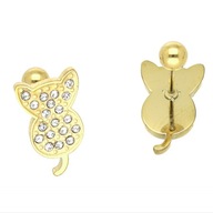 64731 Kolczyki złota stal chirurgiczna piercing kotki z cyrkoniami