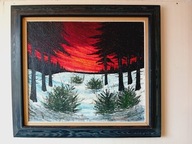 STARY DUŻY OBRAZ OLEJNY PŁÓTNO sygnowany ,,ZIMA ''