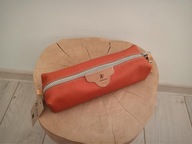 Piórnik, skóra naturalna, ręcznie robiony, pomarańczowy