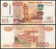 BNA - ROSJA 5000 Rubli 1997 / 2010 ЧК # typ numeracji XX # P273b # VF/XF++