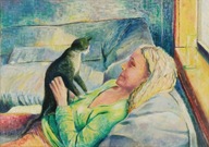 obraz olejny Kobieta z Kotem 70 x 50 cm