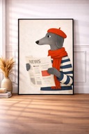 Plakat na ścianę A3 pies z gazetą – zabawna ilustracja | bez ramki