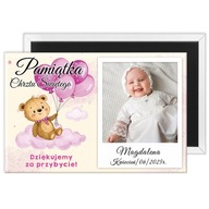 PAMIĄTKA CHRZTU ŚWIĘTEGO magnes ze zdjęciem „Różowy Miś” + OPAKOWANIE