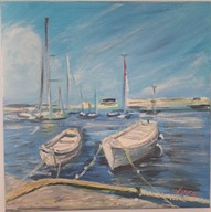 Obraz olejny ręcznie malowany łódki 2