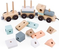 POCIĄG Z DREWNIANYCH KLOCKÓW | AŻ 18 CZĘŚCI |DLA DZIECI 1-2 LAT