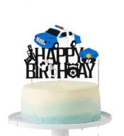 Topper urodzinowy Happy Birthday policja auto prezent dekoracja tortu