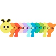 DREWNIANE PUZZLE Układanka DO LICZENIA Cyfry Kolorowy GĄSIENICA