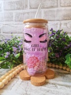 Kubek szklany słoik 500 ml ze słomką i bambusową pokrywką prezent dla niej