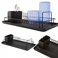 Suszarka do Naczyń Jednopoziomowa Stojąca z Ociekaczem Czarna Duża Pojemnik