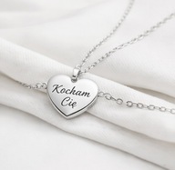 Srebrny łańcuszek 925 Serce z grawerem’Kocham Cię’ idealny prezent