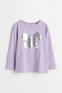 H&M Bawełniany top z nadrukiem motyl 134/140 jasnofioletowy