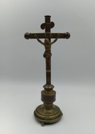 Antyczny stojący Krzyż pasyjka mosiądz miedz brąz - rewelacyjny cudny XIX w
