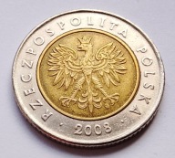 Moneta 5zł 2008 r. III RP, super stan z prywatnej kolekcji, najrzadsza