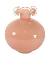 PRL PIĘKNY RÓŻOWY WAZON FALBANA SZKŁO SODOWE HUTA TARNOWIEC ZOBACZ!