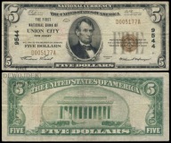BNA - USA 5 Dollars 1929 NEW JERSEY, UNION CITY 9544 # Jones, Woods # F+/VF