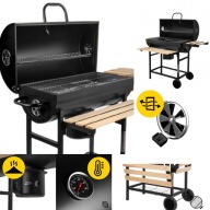 GRILL WĘGLOWY BECZKA Z POKRYWĄ DUŻY RUSZT 71x35CM TERMOMETR SOLIDNY 17KG