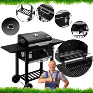 GRILL WĘGLOWY OGRODOWY STALOWY 116X95CM DUŻY RUSZT + POKRYWA Z PÓŁKAMI