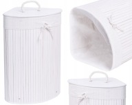 NAROŻNY BAMBUSOWY KOSZ NA PRANIE BIELIZNĘ 60L BIAŁY DO ŁAZIENKI