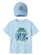ZESTAW CZAPKA + KOSZULKA DZIECIĘCA NIEBIESKA - SIX SEVEN 140cm