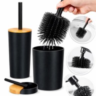 SZCZOTKA DO WC KIBLA SILIKONOWA ZE STOJAKIEM CZARNO-BAMBUSOWY POKRYWA 36,5