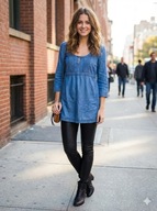 Jeansowa Tunika Colours Of The World M/L, Boho Denim Odcinana w Pasie