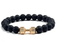 Bransoletka złoty hantel kamienie lava 21cm siłownia fitness biżuteria