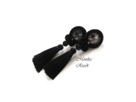 KOLCZYKI SUTASZ czarne boho chwost 100% hand made