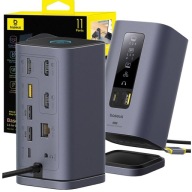 BASEUS STACJA HUB USB-C 11w1 3x HDMI 4K 4x USB-A USB-C RJ45 USB-C MAC