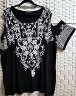 YOURS - FAJNA, SPRĘŻYSTA Z ORNAMENTEM I ODKRYTYMI RAMIONAMI TUNIKA ok 58/60