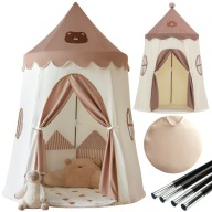 NAMIOT DLA DZIECI TIPI DOMEK WIGWAM BEŻOWY MIŚ OKNA POMPON CE XXL