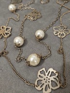 długi łańcuszek wisiorek wisior naszyjnik perły perełki kwiaty