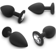 Korek analny silikonowy czarny z kryształkiem - S