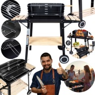 GRILL OGRODOWY DUŻY SMART ROŻEN PÓŁKI na kółkach WĘGLOWY MOCNY STALOWY 6W1