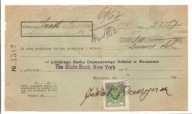 WARSZAWA -NEW YORK -The State Bank -czek na 10 dolarów -1927 rok