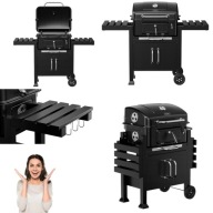 GRILL WĘGLOWY DUŻY OGRODOWY ŻELIWNY RUSZT TERMOMETR PÓŁKI KÓŁKA POKRYWA
