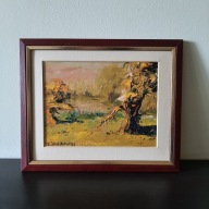 Obraz olej na płycie 24×18 Zbigniew Śmiechowski "Tańczące wierzby" 2003