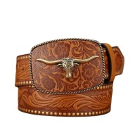 Pasek Kowbojski Western Cowboy Klamra Byk Dziki Zachód Brązowy 122 cm