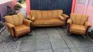 WSPANIAŁY KOMPLET WYPOCZYNKOWY SOFA 3 OS. 2 FOTELE LWIE ŁAPY PO RENOWACJI