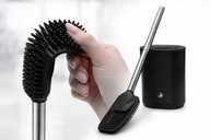 SZCZOTKA DO WC SILIKONOWA CZARNA TOALETOWA STAL NIERDZEWNA METALOWY STOJAK