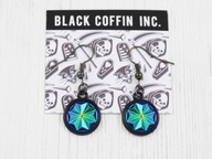 kolczyki ROZETY geometryczne turkus czarne BC26