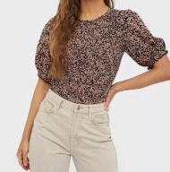 PIECES romantyczna bluzka M 38 kwiatuszki marszczona casual