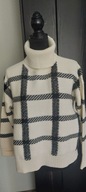 OPUS luźny sweter z golfem biały w czarną kratę /38-40/