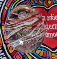 Szklana kula 9 cm biało - czerwona z bąbelkami