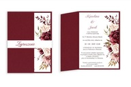 Zaproszenia Ślubne Bordo z opaską | 10 sztuk