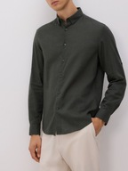 RESERVED PREMIUM koszula z lnem len regular fit ciemnozielona M