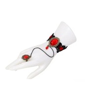 BRANSOLETKA koronkowa czerwone kamienie rock gotycka vintage pierscien B102