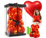 PREZENT WALENTYNKOWY DLA NIEJ DUŻY MIŚ Z RÓŻ BUKIET + ZŁOŻONE PUDEŁKO + LED