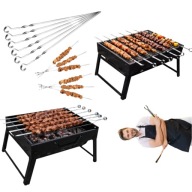 ZESTAW GRILL WALIZKA TURYSTYCZNY SKŁADANY MANGAL + 6x SZPIKULCE SZAMPURY