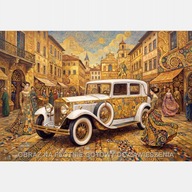 Stary zabytkowy luksusowy biały samochód obraz na płótnie 55x80 styl Klimt