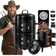 GRILL WĘGLOWY OGRODOWY 3w1 WĘDZARNIA BECZKA OGRODOWA PALENISKO + TERMOMETR